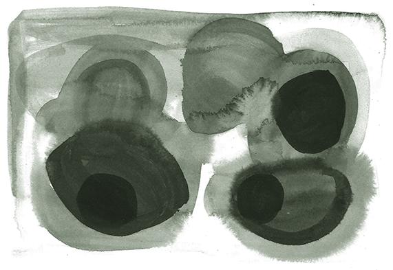 Tusche Zeichnung von dunklen Kreisen, Aquarellmässig