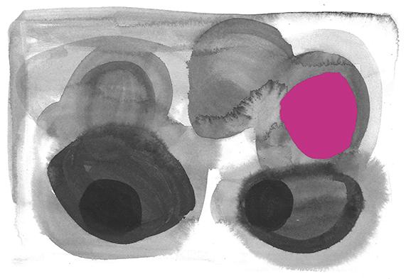 Wasserfarbe: schwarze und pinke Flecken